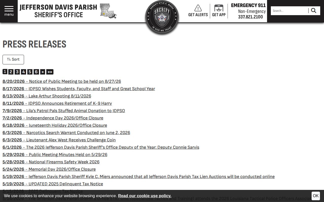 Jefferson Davis Parish crime news on the JDPSO press release archive