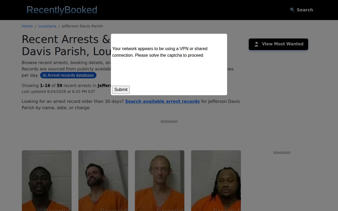 Unofficial RecentlyBooked Jefferson Davis Parish arrest index