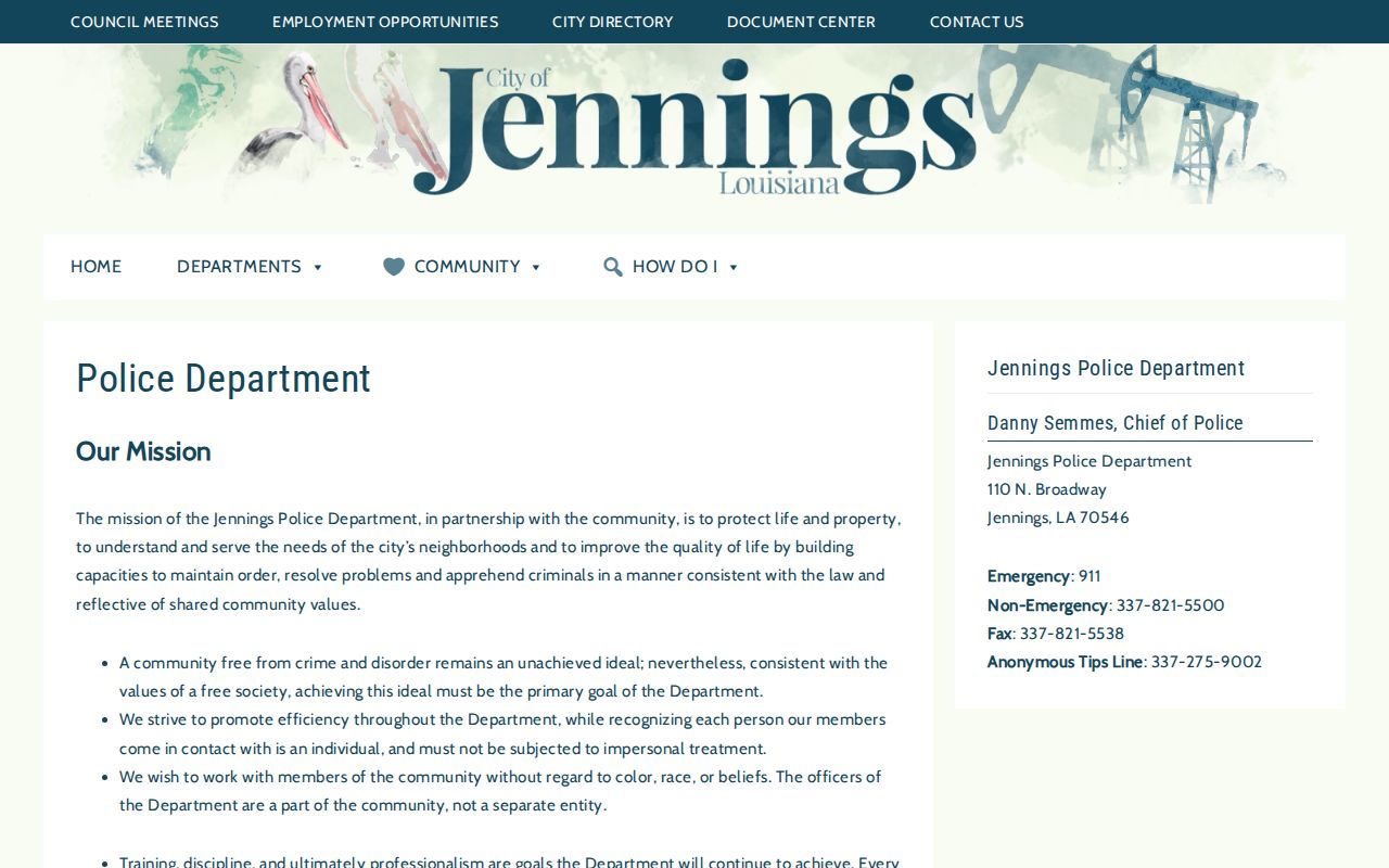 Jennings Police Department arrest records source in Jefferson Davis Parish